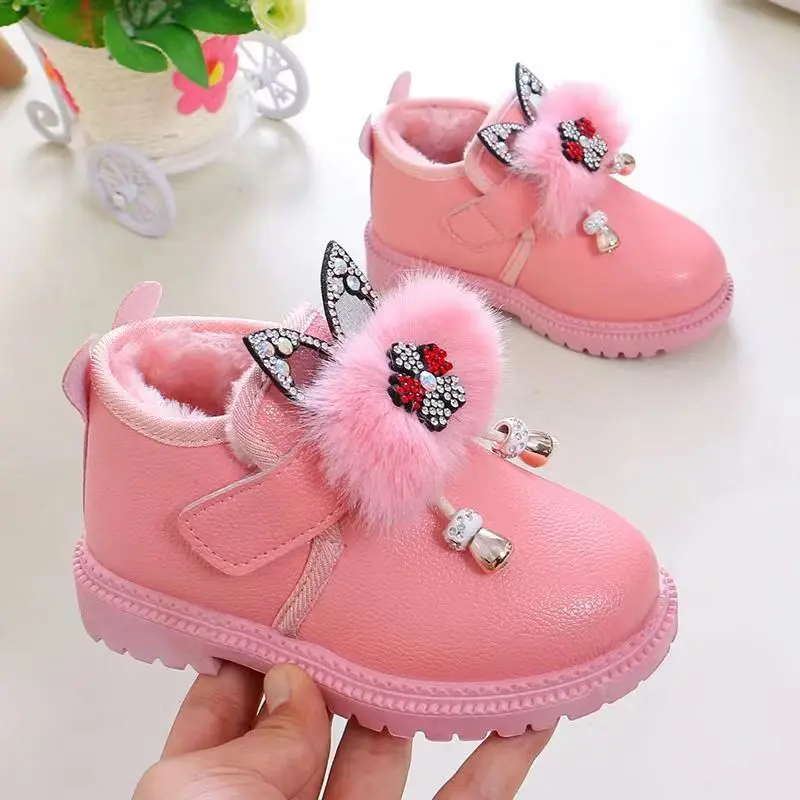 Top Trends: Cute Kids Snow Boots Red Fur Cat Ears Casual Shoes Winter Girls Outdoor Light Warm Boots With Hook Loop Children School Shoes Shoppable Styles