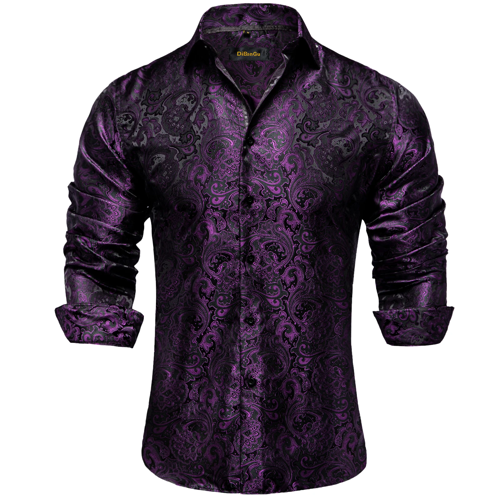 Top Trends: Luxury Purple Paisley Men's Silk Shrits Long Sleeve Designer Men Clothing Tuxedo Wedding Party Dress Shirt For Men DiBanGu Shoppable Styles