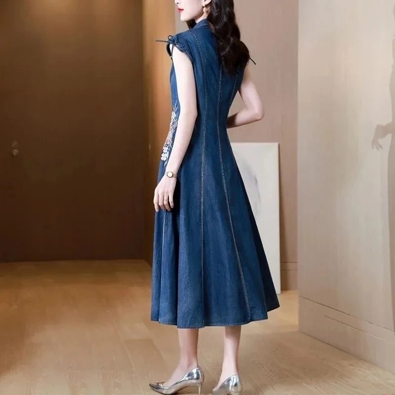 Top Trends: Denim Dress Women 2023 Spring Summer New Retro Slim Elegant Temperament Jeans Dresses Female Large Size Embroidered Skirt Shoppable Styles - Image 4