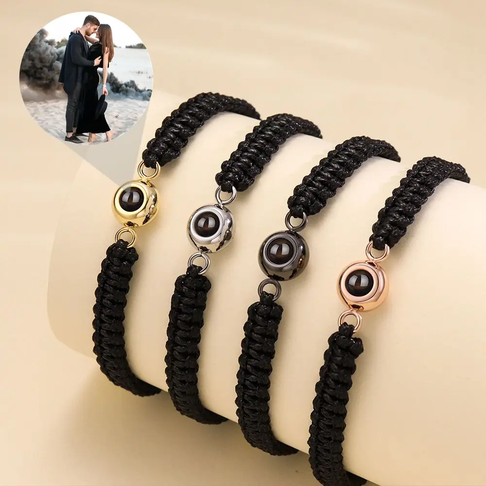 Top Trends: Custom Photo Bracelets Braided Rope Personalized Photo Projection Stainless Steel Bracelet For Women Men Couple Jewelry Gift Shoppable Styles