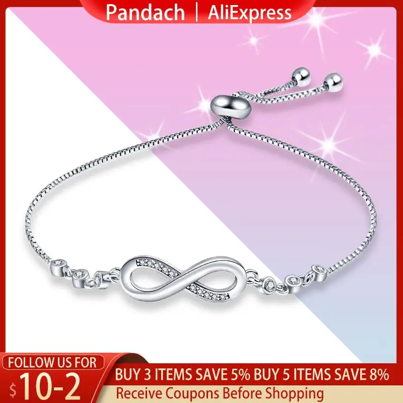 Top Trends: PANDACH Authentic 925 Sterling Silver Infinity Adjustable Bracelet For Women Hot Fashion 8 Word Bracelet For Gift CMB81 Shoppable Styles