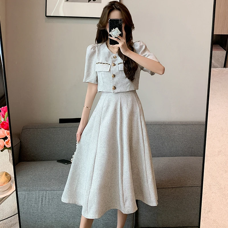 Top Trends: Small Fragrant New Summer Fashion Korean Sweet Elegant 2 Piece Set Women Coat Top + Midi Skirt Suits Womens Two Peice Sets Shoppable Styles