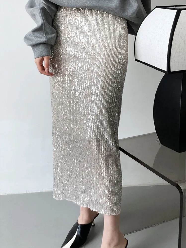 Top Trends: 2023 New Elegant Long Maxi Women Pencil S-XL High Waist Spring And Autumn Black Sequins Skirts With Lining Shoppable Styles