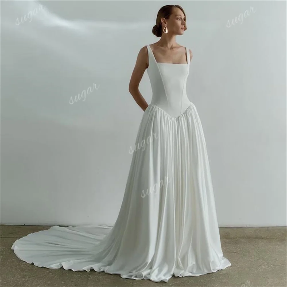 Top Trends: Vintage Square Wedding Dresses For Women A Line Satin Bridal Gown Long Train Sexy Backless Beach Wedding Gowns Vestidos De Novia Shoppable Styles - Image 6