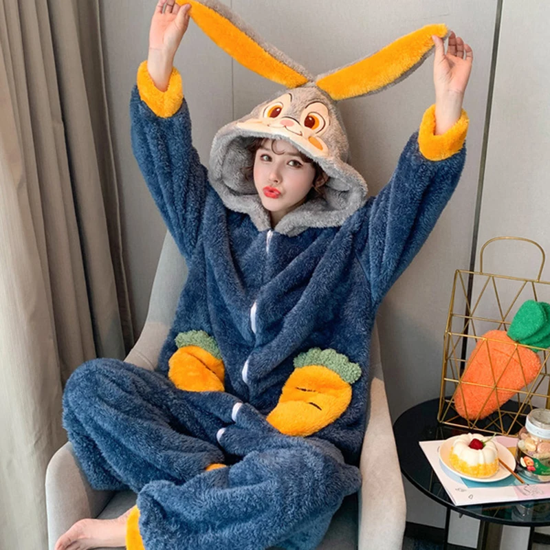 Top Trends: Winter Kigurumi Thicken Flannel Animal Pajamas Suit Adult Onesie Anime Women Girls Rabbit Jumpsuit Halloween Party Suit Overalls Shoppable Styles