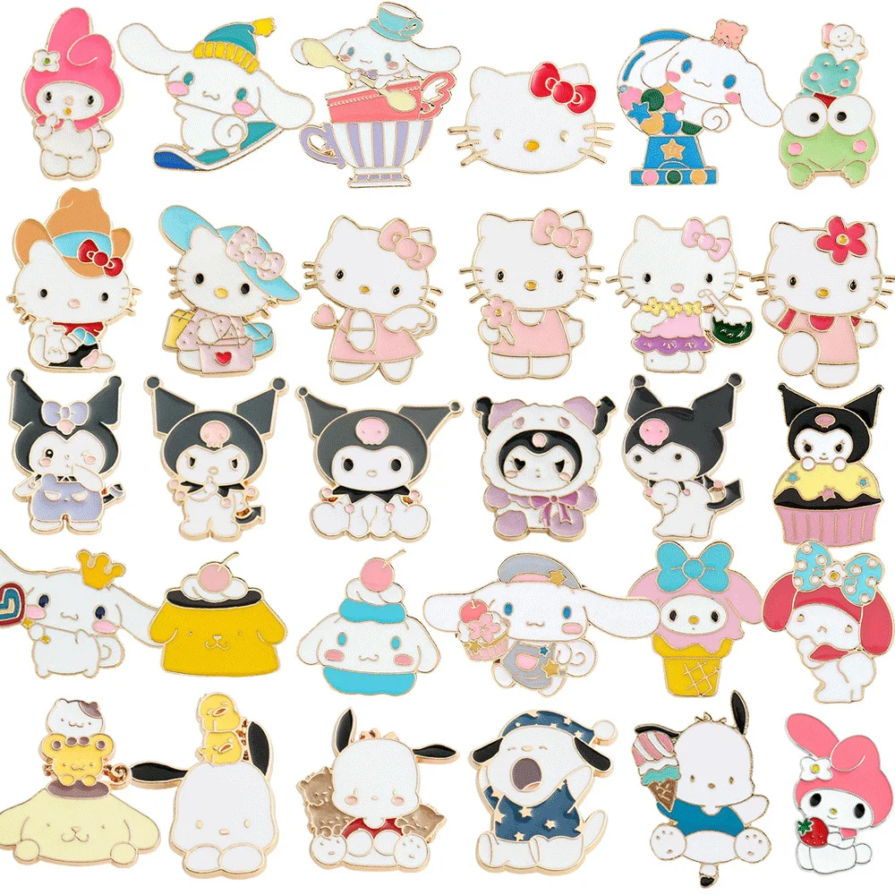 Top Trends: 36pcs Sanrio Brooch Cartoon Anime Action Figures Hello Kitty Kuromi Melody Brooch Enamel Jewelry Pins Children Birthday Gifts Shoppable Styles