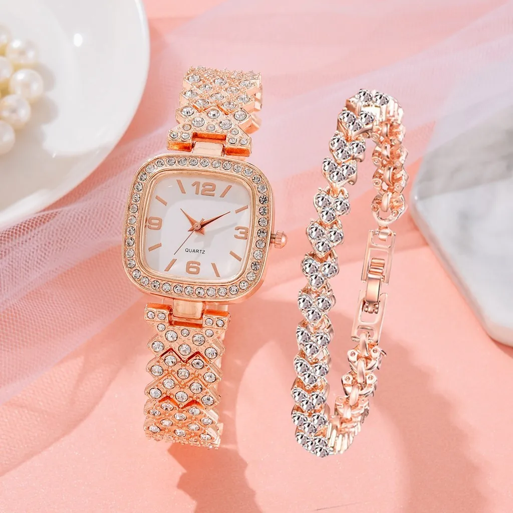 Top Trends: 2 Stuks Set Quartz Horloge 2022 Nieuwe Mode Luxe Full Diamant Dames Armband Horloges Vrouwen Vrouwelijke Klok Relogio Feminino Shoppable Styles