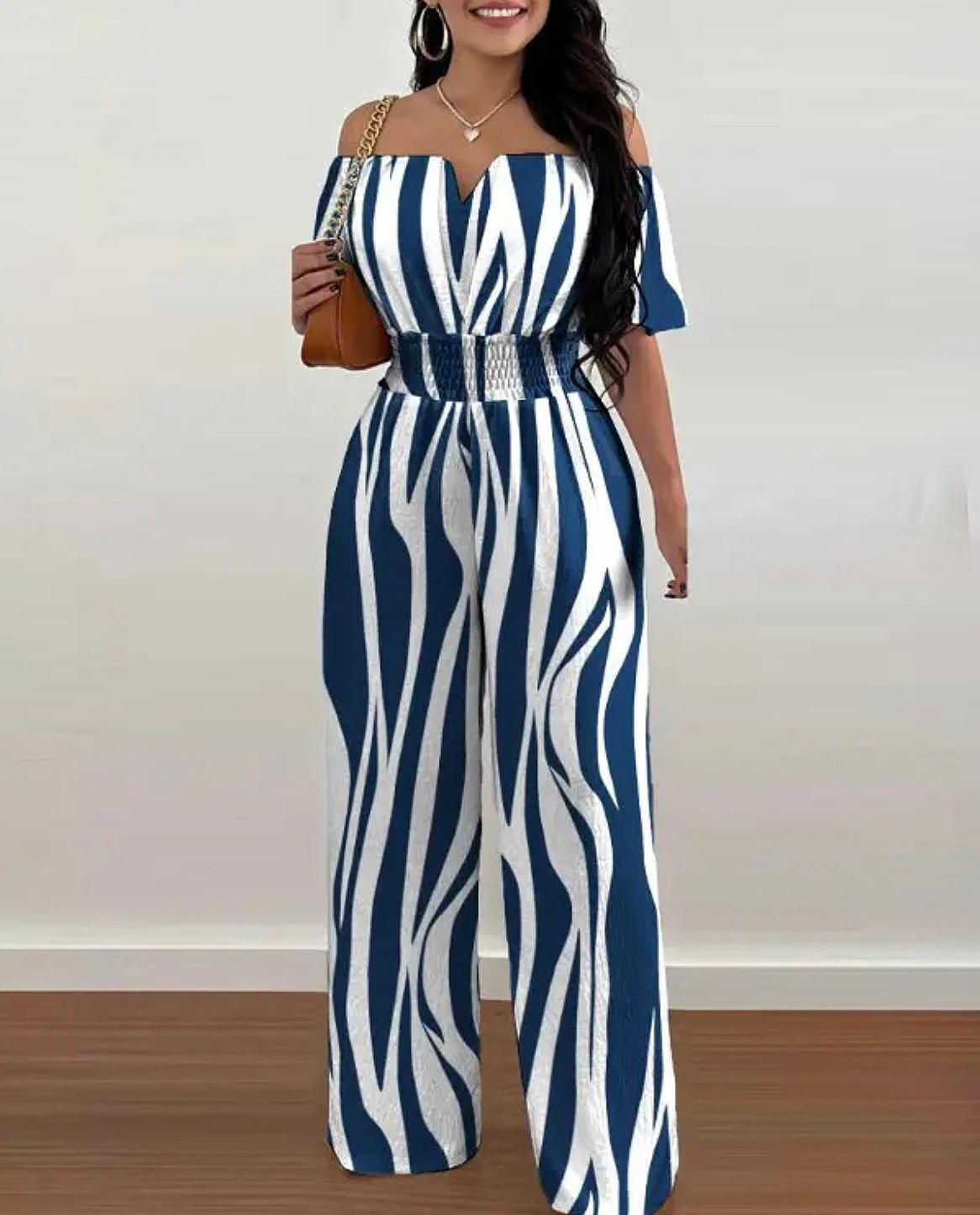 Top Trends: Summer Fashion Printed Wide Leg Jumpsuit Women Sexy Slash Neck Off-shoulder High Waist Jumpsuit Womem Shoppable Styles