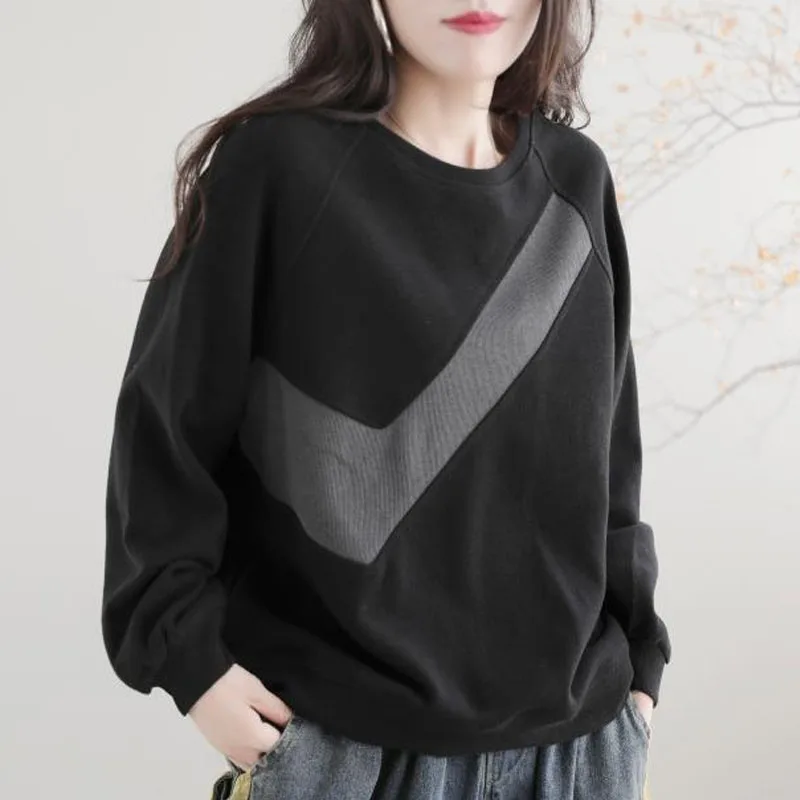 Top Trends: Autumn Fashion Trend Splice Round Neck Versatile Loose Large Casual Covering Belly And Age Reducing Temperament Women&#039;s Sweater Shoppable Styles