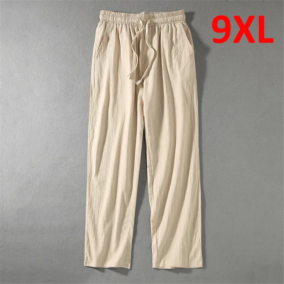 Top Trends: Linen Pants Men Plus Size 9XL 8XL Pants Summer Linen Trousers Male Fashion Casual Solid Color Pants Big Size 8XL 9XL Shoppable Styles