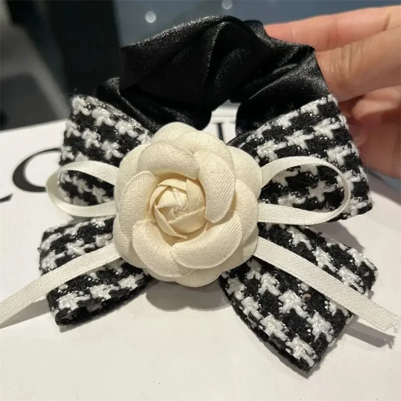 Top Trends: Plaid Camellia Scrunchies Hair Tie For Women Elastic Hair Bands Girl Korean Hair Accessories Handmade Head Bands Wholesale Shoppable Styles