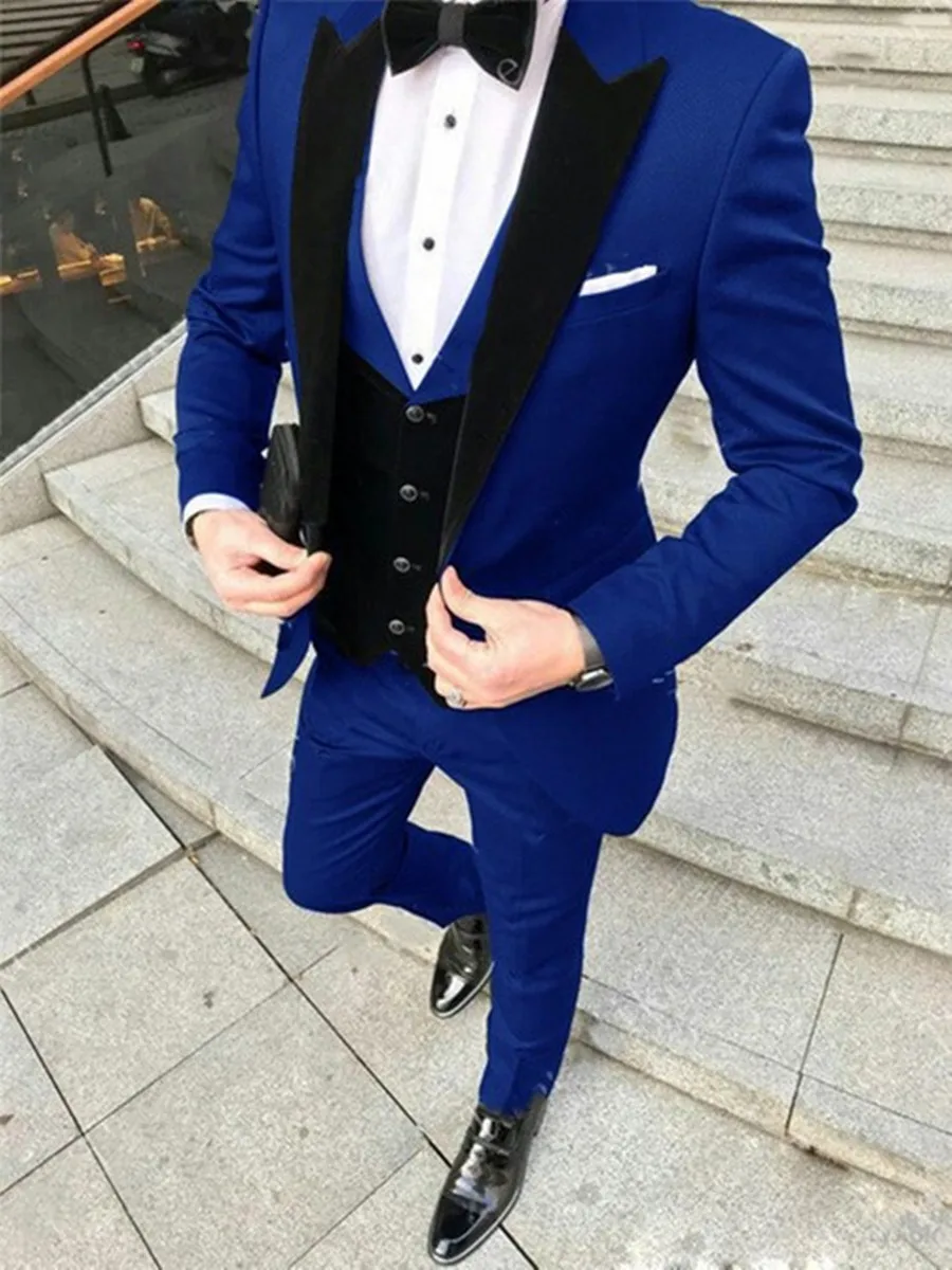 Top Trends: 2023 Royal Blue Blazer Pants Black Vest Business Suits Causal Suits Groom Tuxedos For Wedding Terno Masculino Costume Homme 3PCS Shoppable Styles