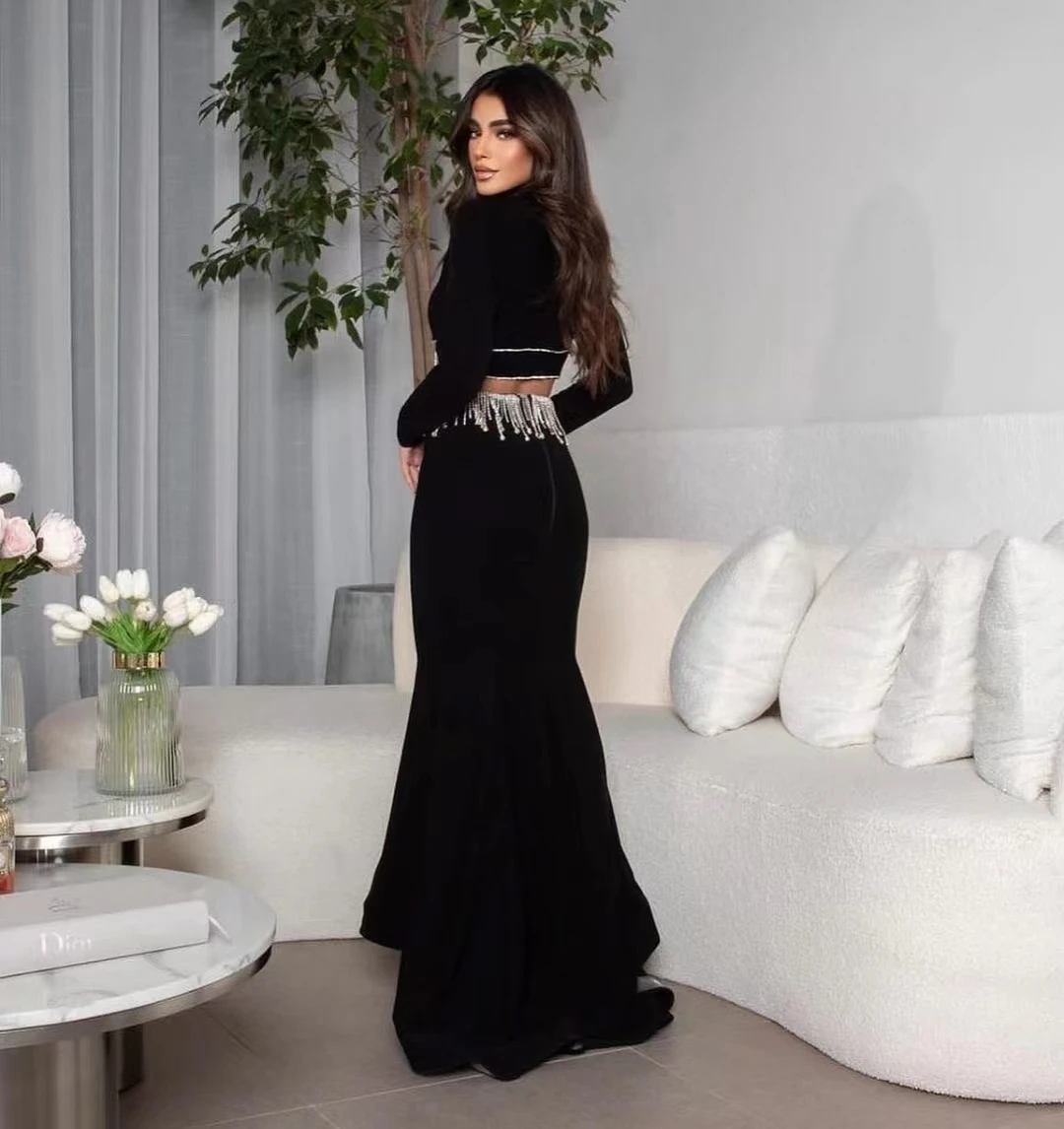 Top Trends: AsaNagi Black Evening Dresses Cut-Out Tassel Long Sleeve Floor-Length Mermaid Women Formal Party Dress 2023 Vestidos De Festa Shoppable Styles - Image 5