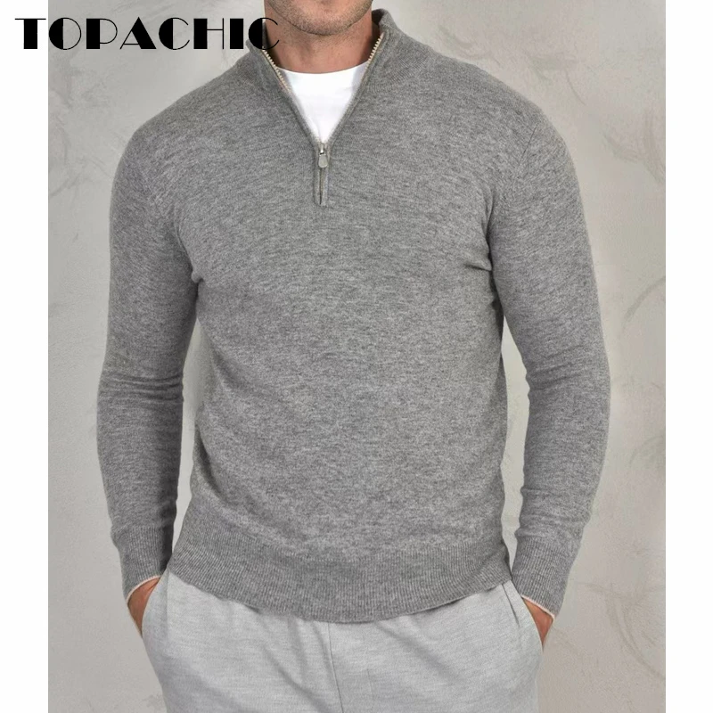 Top Trends: 10.9 TOPACHIC Half Zipper Casual Men Long Sleeve Cashmere Knitted Pullover Sweater Shoppable Styles