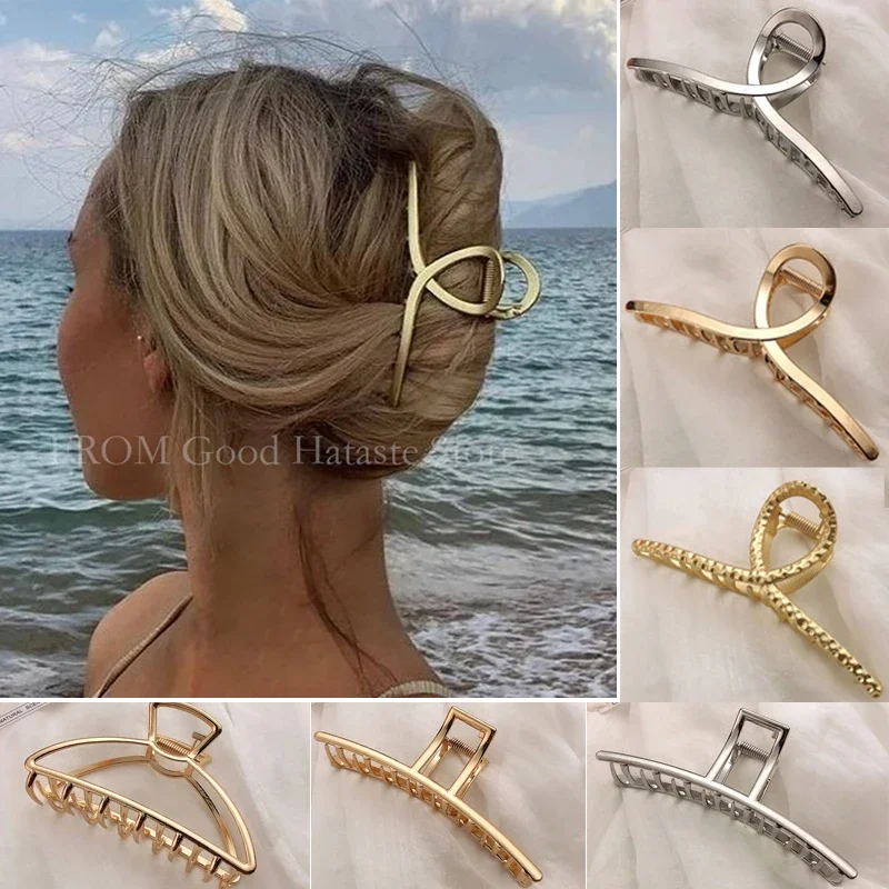 Top Trends: 2024 New Women Elegant Gold Hollow Geometric Metal Large Claw Vintage Hair Clips Headband Hairpin Hair Crab Hair Accessories Shoppable Styles