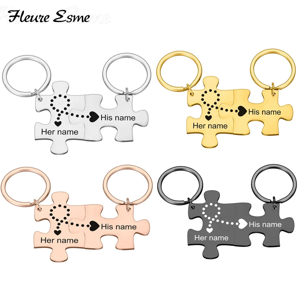 Top Trends: 1 Pair Couple Keychain Custom Name Puzzle Type Personalized Gift For Couple Husband Wife Boyfriend Idea Original Engraved Gifts Shoppable Styles