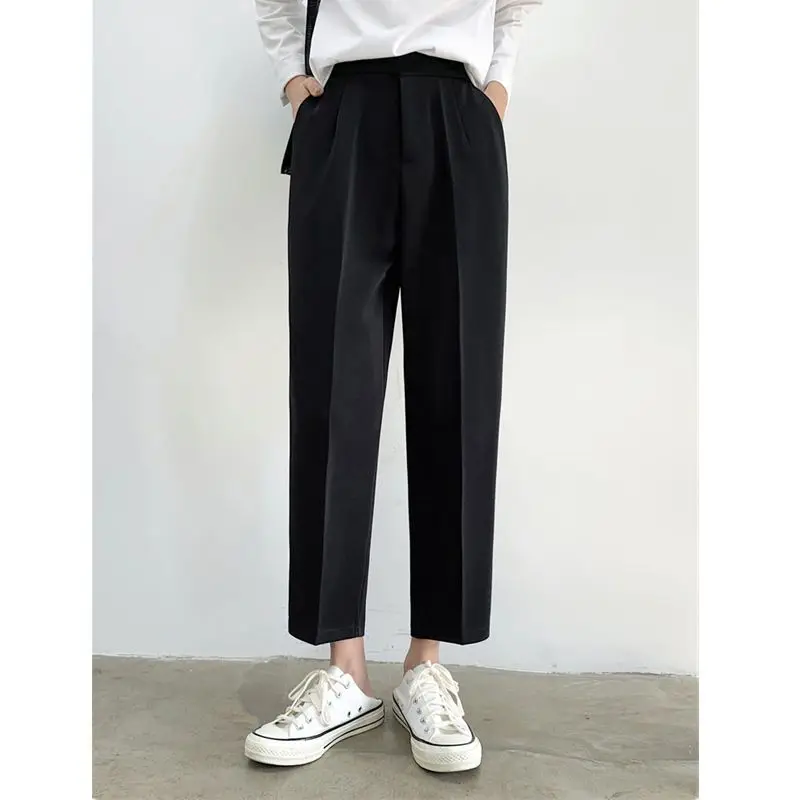 Top Trends: Summer Elastic Waist Loose Black Ninth Pants Solid Color Zipper Plus Size Pants Simplicity Casual Women Clothing Shoppable Styles