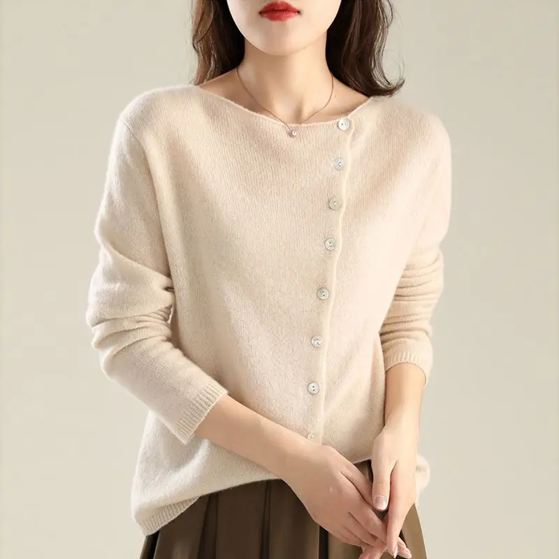 Top Trends: Women Clothing 2023 Autumn Winter Simple Casual Long Sleeve Knitwear Soft Comfortable Solid Slim Button Knitted Sweater Cardigan Shoppable Styles - Image 5