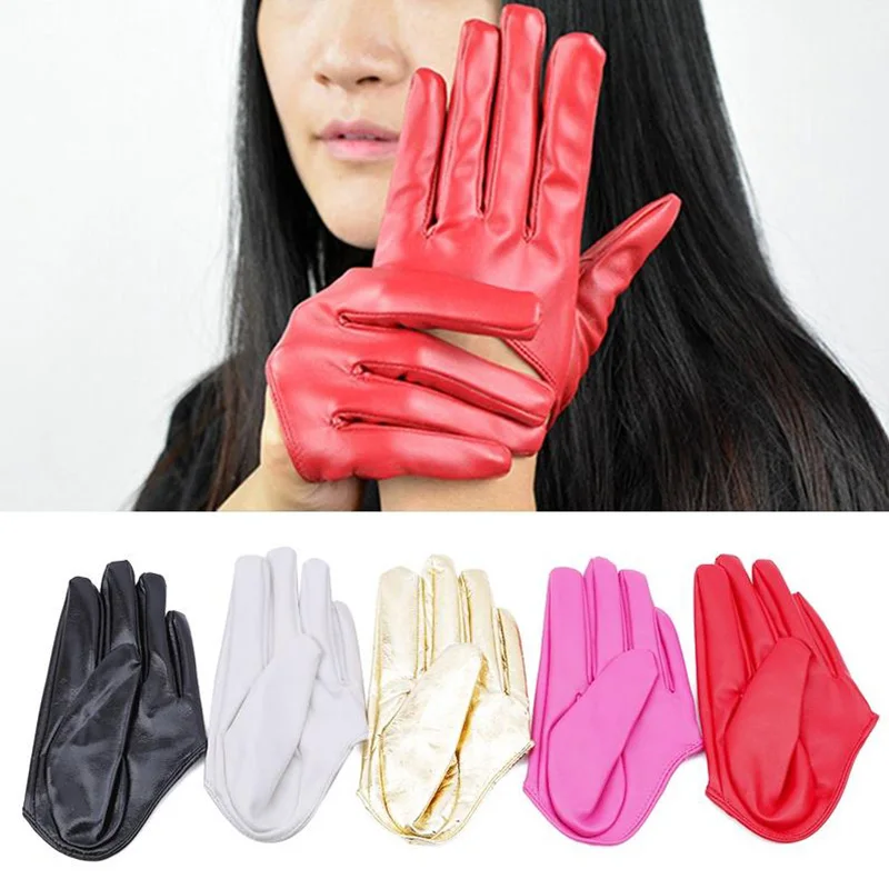 Top Trends: Fashion Woman Tight Full Finger Gloves Imitation PU Leather Sexy Mittens Half Palm Party Lady Short Show Gloves Black Shoppable Styles