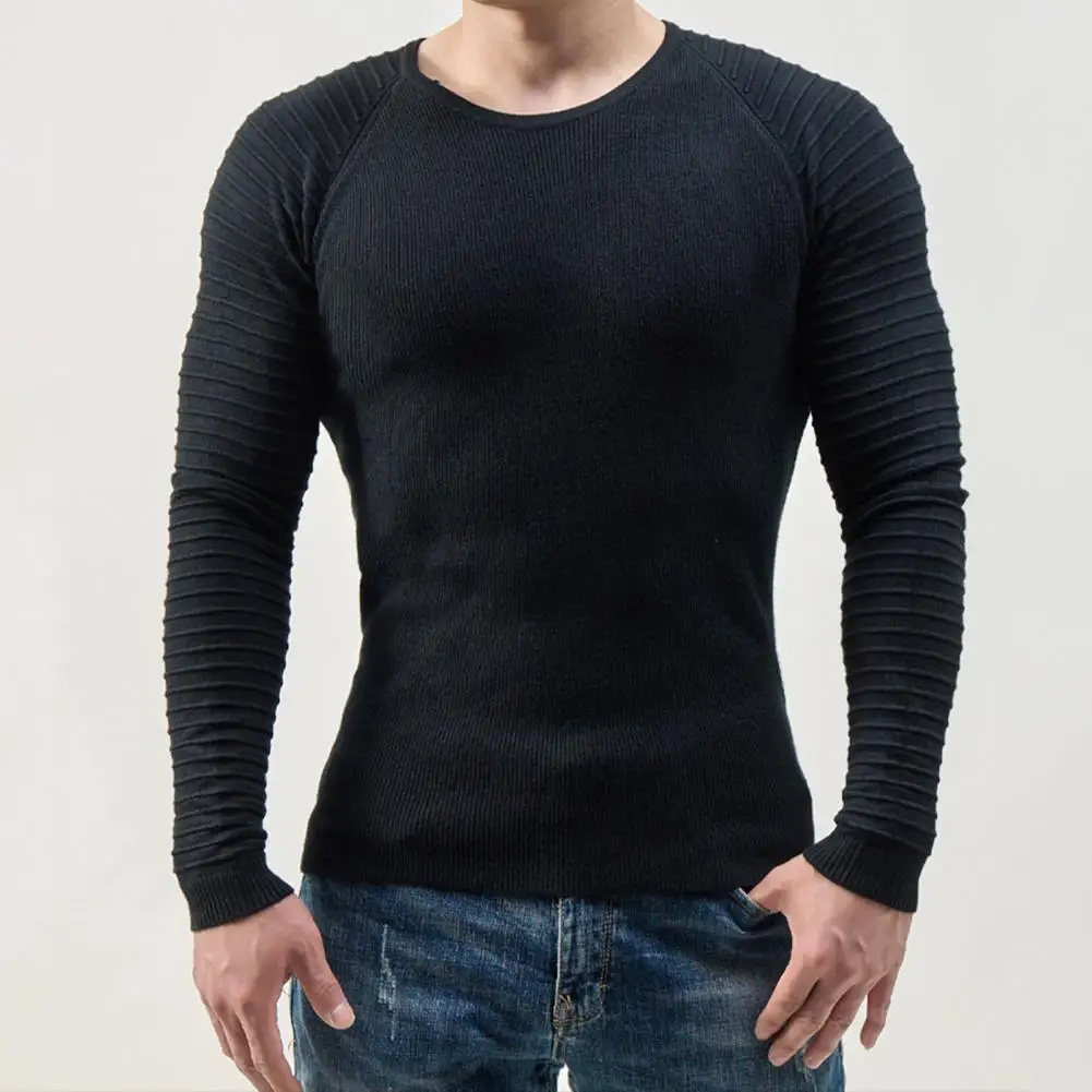 Top Trends: New 2022 Men Autumn Sweater Pleated Knit Pullover Soft Breathable Crew Neck Long Sleeve Slim Fit Stripe Applique Men Sweater Shoppable Styles