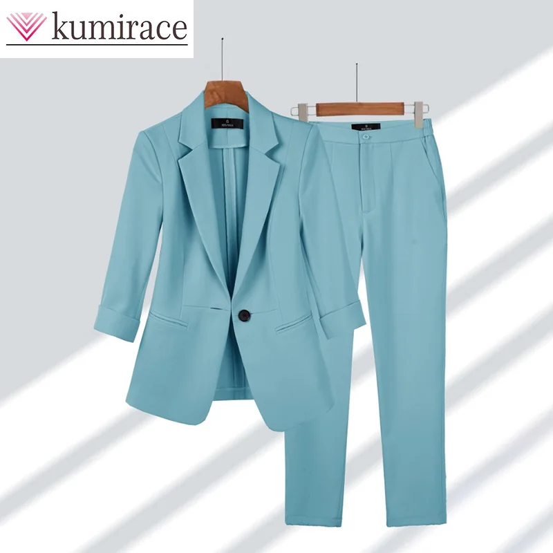 Top Trends: Professional Suit Women's 2023 Spring / Summer New Short 7 Split Sleeve Solid Color Suit Premium Temperament Suit Two Piece Set Shoppable Styles