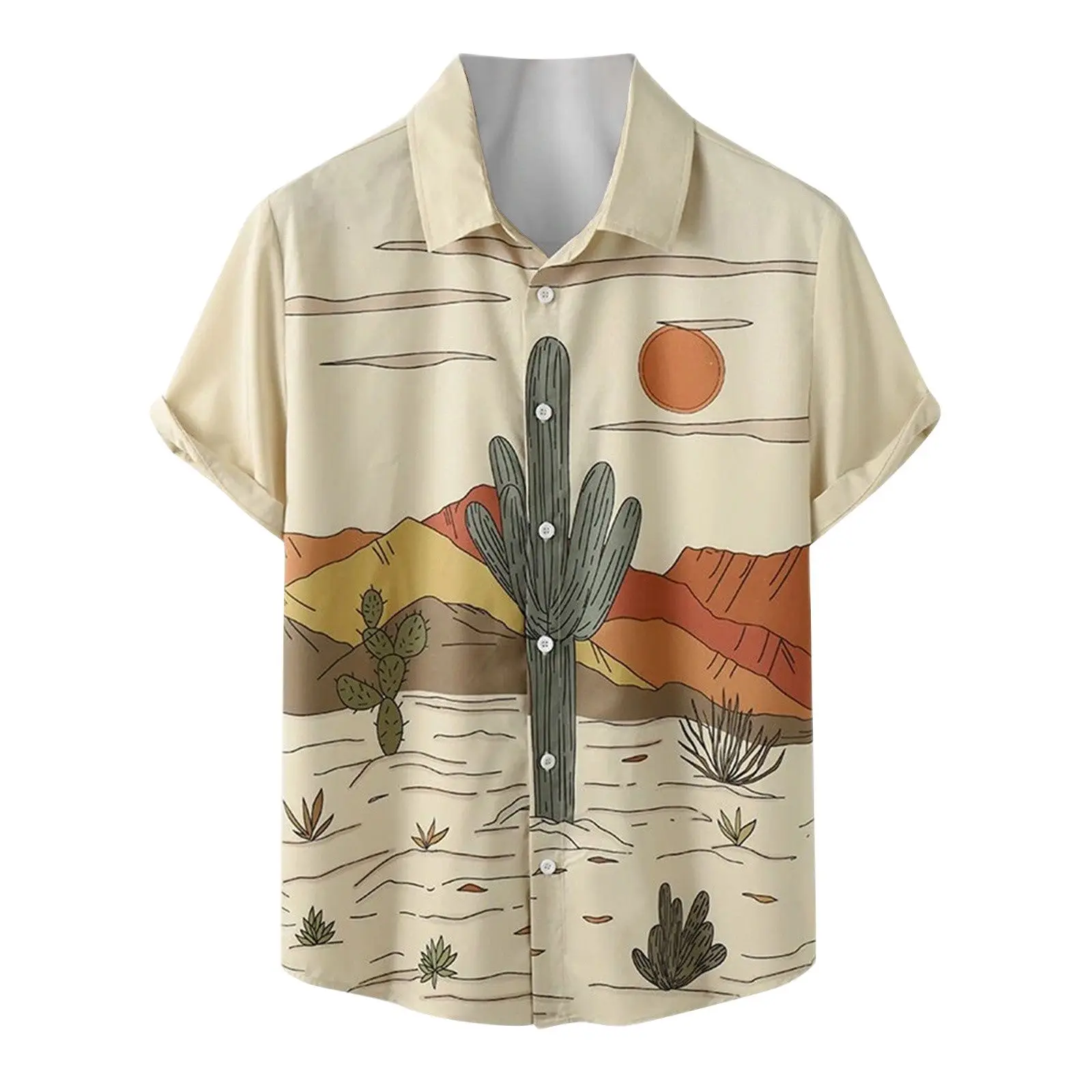 Top Trends: 2023 Summer Hawaiian Shirt Designer Men Cactus Desert Landscape Print Shirts Tropical Plant Short Sleeve Blouse Vintage Camisas Shoppable Styles