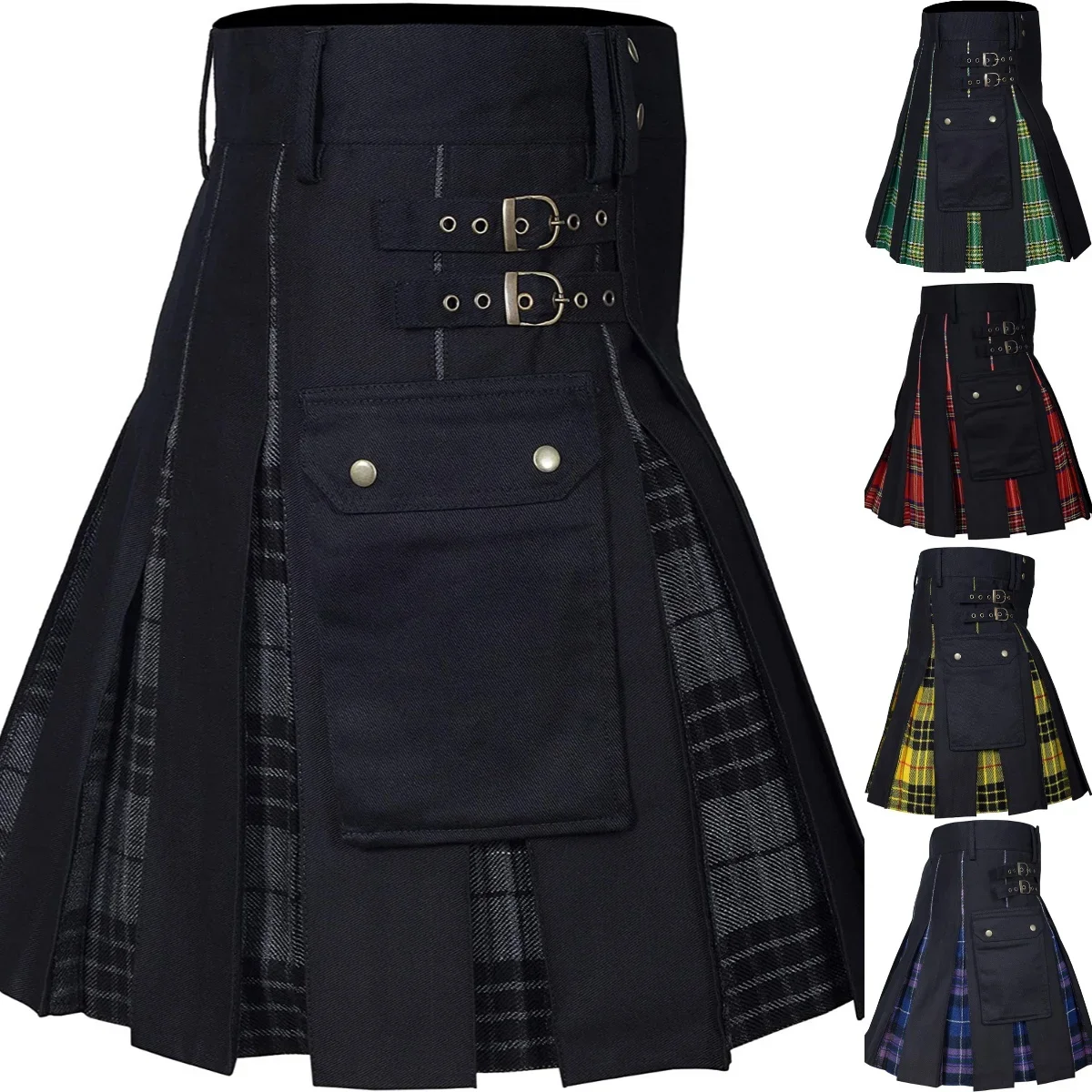 Top Trends: Kilts For Men, Utility Kilt, 100% Cotton Jeans Hybrid Kilt, Modern Box Pleated Tartan Traditional Mens Kilt Denim Skirt Shoppable Styles