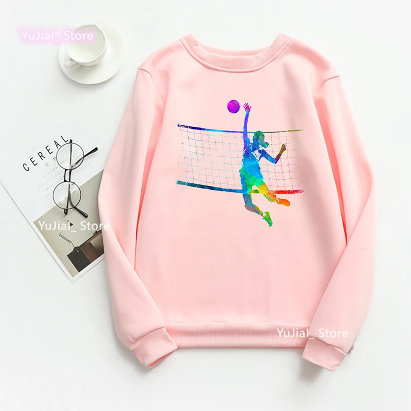 Top Trends: Watercolor Volleyball Girls Print Sweatshirt Women Love Sports Hoodie Femme Harajuku Kawaii Clothes Fashion Jumper Streetwear Shoppable Styles