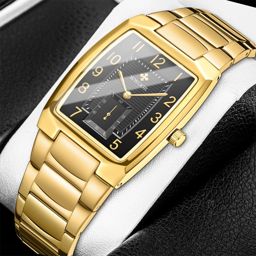 Top Trends: 2024 Fashion WWOOR Square Watches For Men WristWatch Luxury Gold Black Stainless Steel Waterproof Quartz Clock Relogio Masculino Shoppable Styles