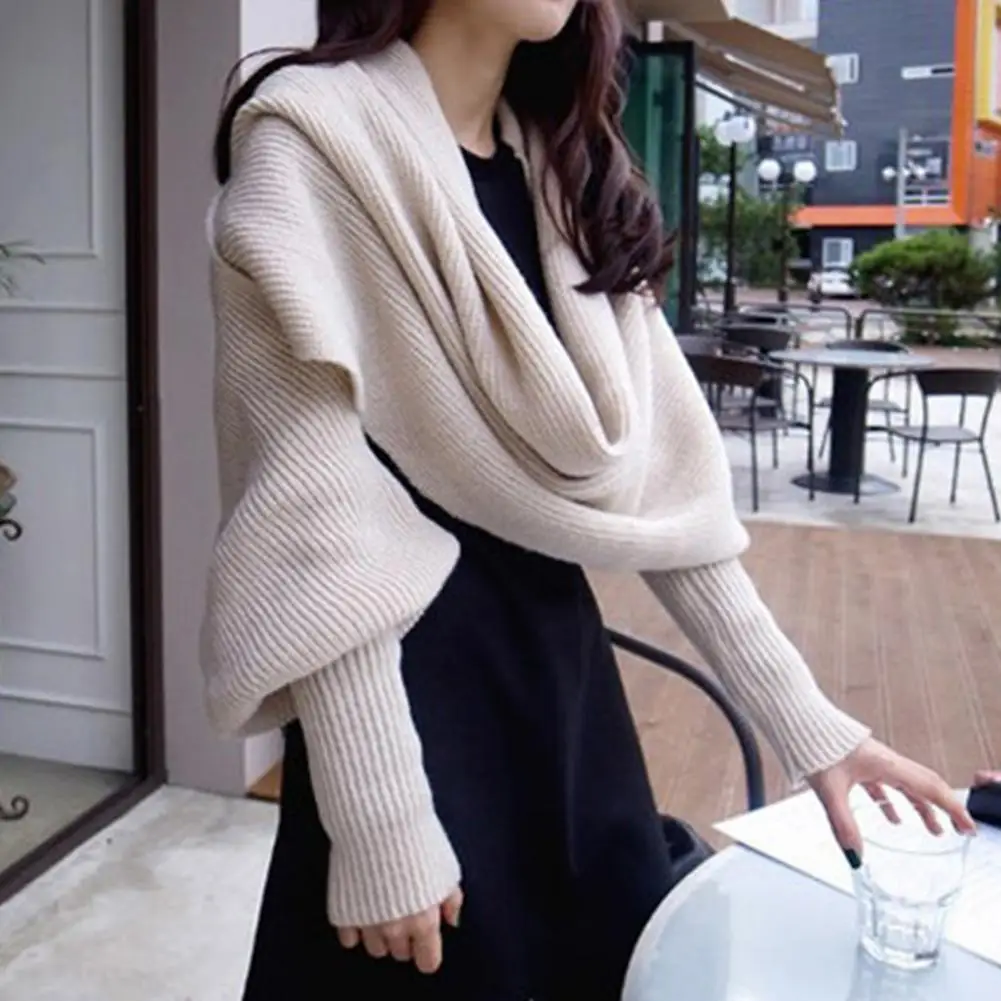 Top Trends: Knitted Long Sleeve Sweater Scarf Sleeve Wrap Ultra Long Cashmere Knitted Warm Women Shawl Knit Sweater Tops Scarf With Sleeves Shoppable Styles