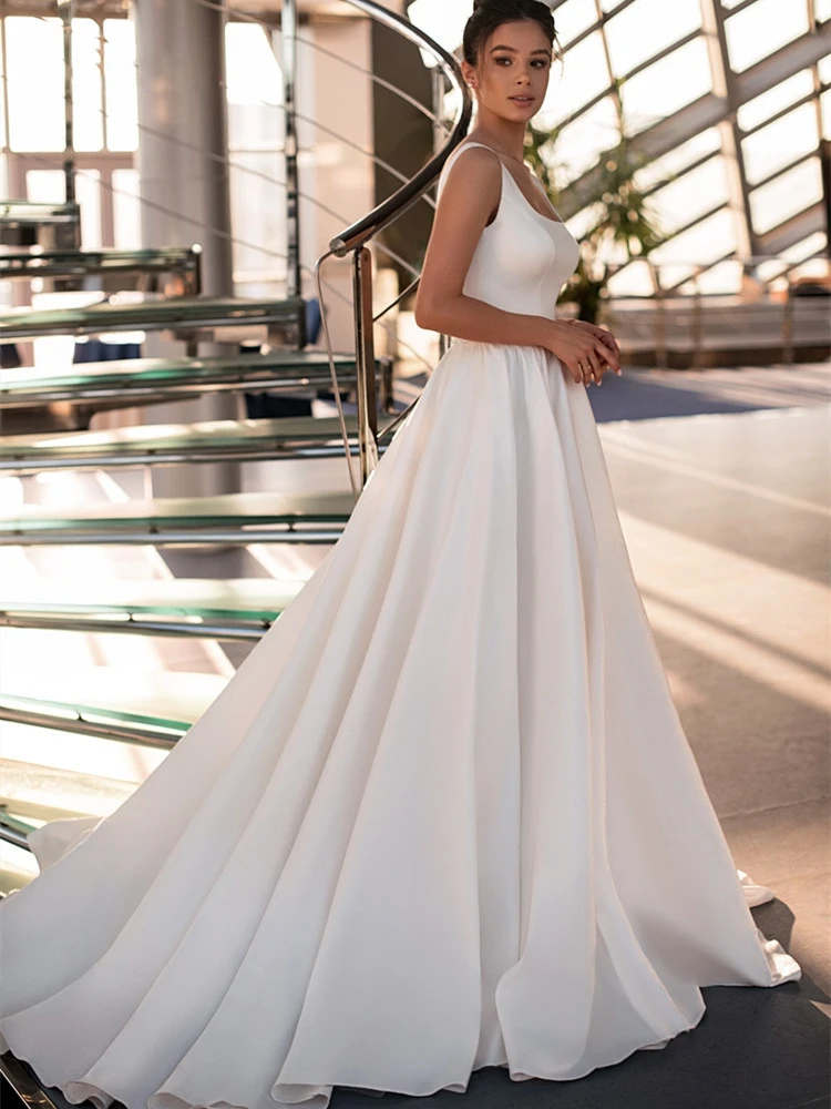 Top Trends: Simple Modern Wedding Dresses 2024 Satin Square-Collar Bride Gowns Floor-Length Sleeveless Robe Backless Sexy Vestidos De Novia Shoppable Styles