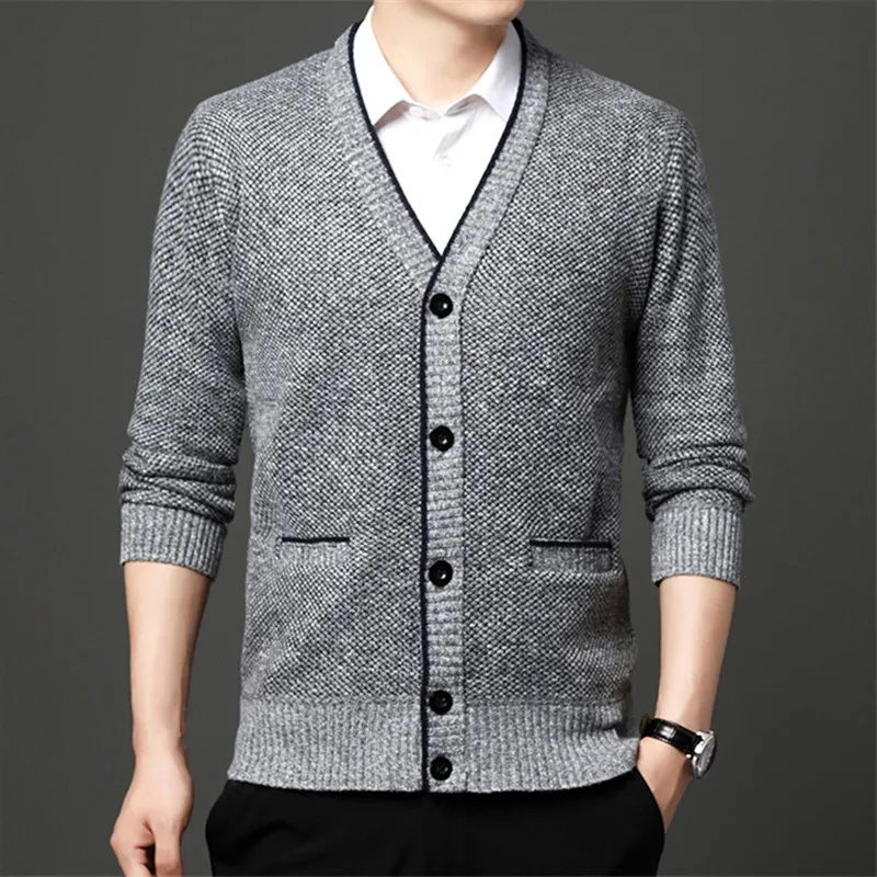 Top Trends: Spring Autumn Men Cardigan Knitted Sweater Jackets Coats Mens Single Breasted Long Sleeve V Neck Casual Slim Sweater Cardigan Shoppable Styles