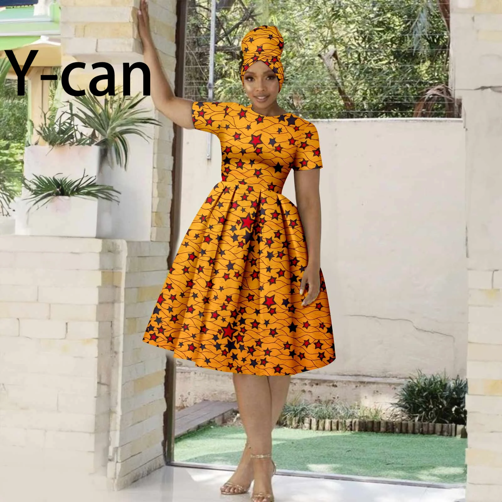 Top Trends: African Dresses For Women Bazin Riche Dashiki Print O-neck Dress Match Headwrap Holiday Wedding Party African Vestidos 2425042 Shoppable Styles