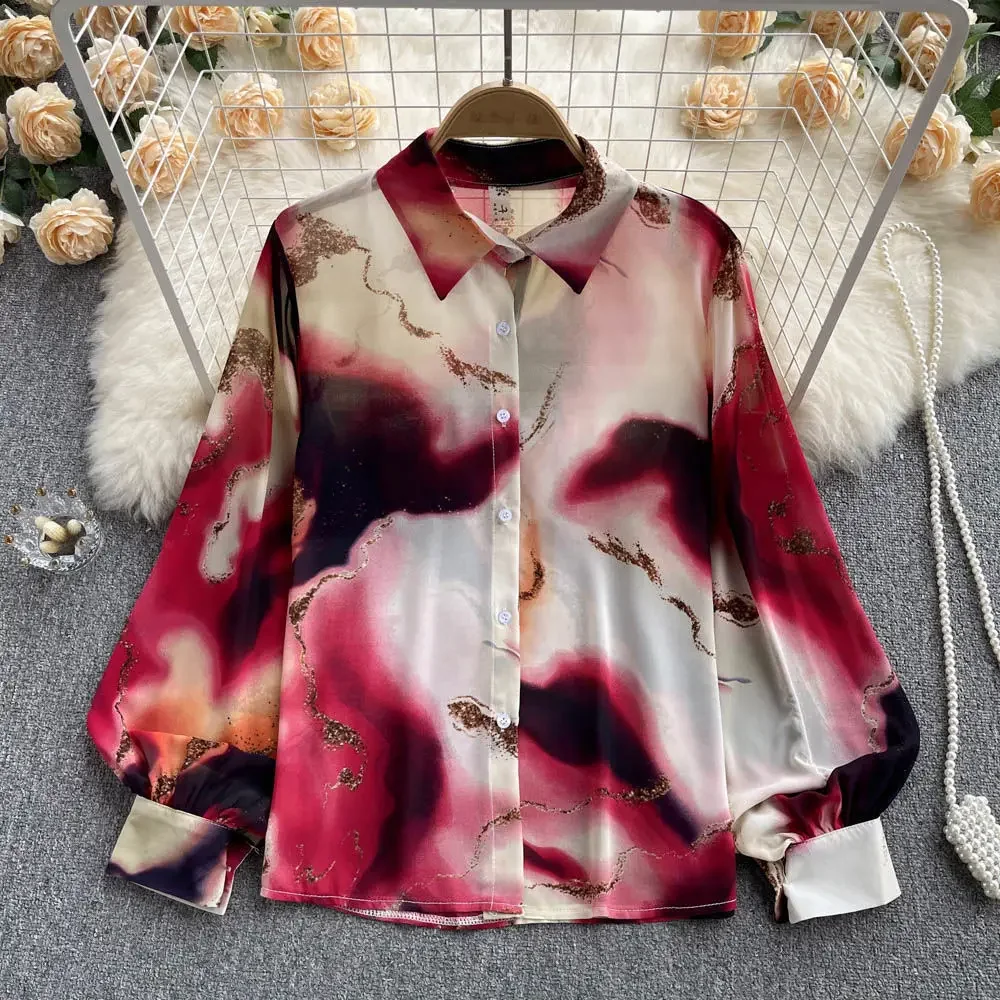 Top Trends: 2023 Spring And Autumn Women&#039;s New Fashion Tie Dyed Polo Collar Long Sleeve Shirt Loose Temperament Casual Versatile Shirt Shoppable Styles