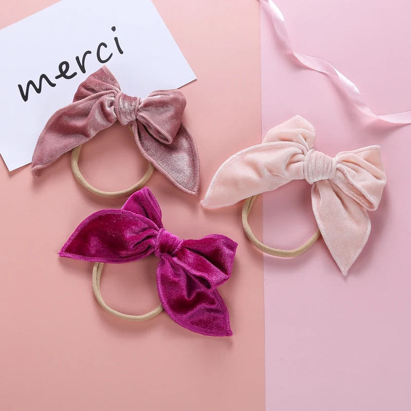 Top Trends: Korea Hair Bow Velvet Turban Headbands For Girls Scrunchie Solid Color Bow Knot Hair Bands For Baby Girls Cute Accessories 2022 Shoppable Styles