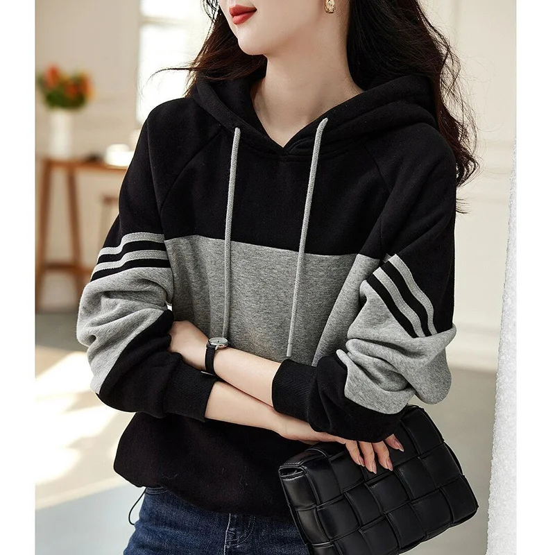 Top Trends: Fashion Hooded Spliced Loose Korean Hoodies Female Clothing 2023 Autumn New Oversized Casual Tops All-match Commute Sweatshirts Shoppable Styles - Image 2