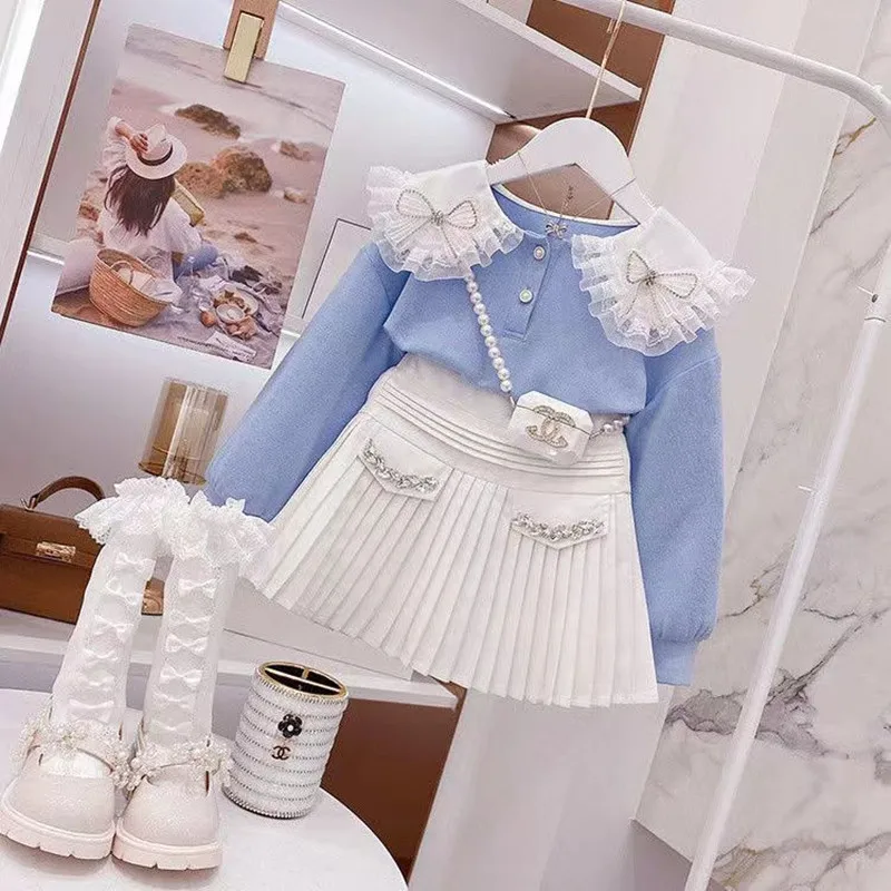 Top Trends: Kids Outfits Baby Girls Clothing Set Sweater Clothing Outfit 2PCS Newest Winter Knitted Solid Color Casual Top T-shirt+ Skirt Shoppable Styles