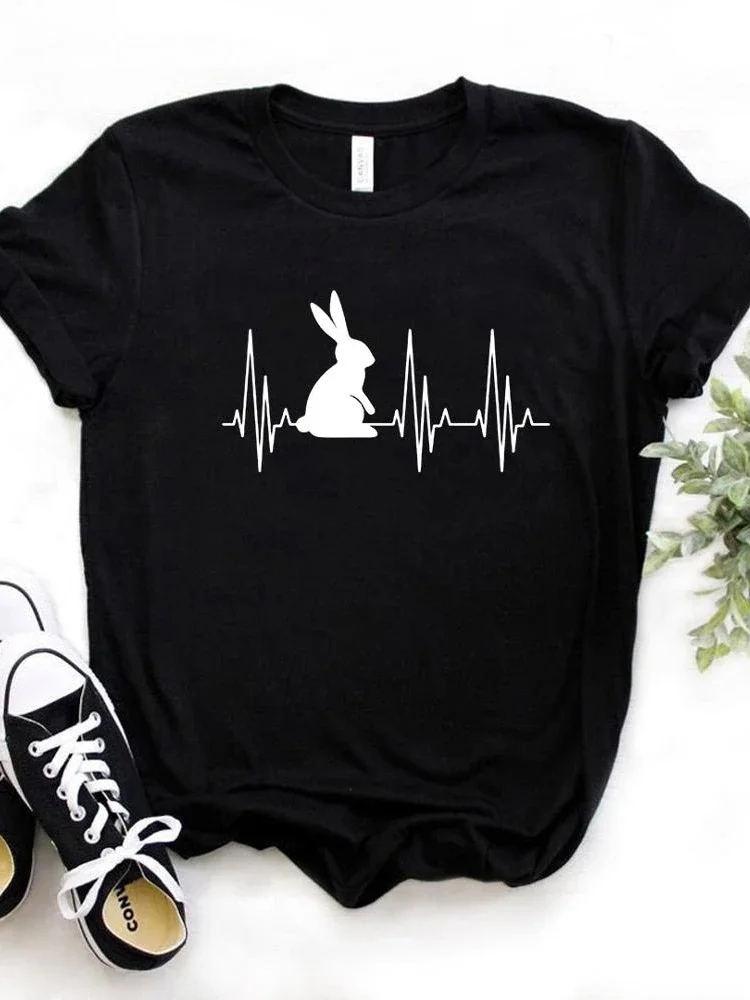 Top Trends: Women T Shirt Bunny Heartbeat Rabbit Print Tshirt Women Short Sleeve O Neck Loose T-shirt Ladies Causal Tee Shirt Tops Shoppable Styles