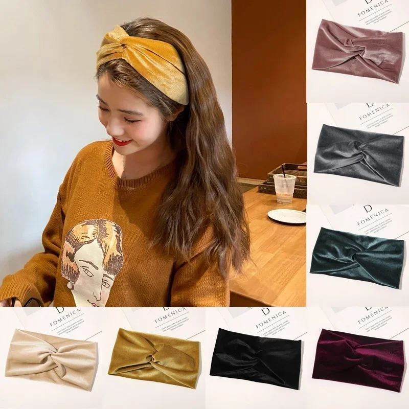 Top Trends: Solid Color Velvet Cross Stretch Headbands For Women Girls Wide Warm Fabric HairBands Turban Bandage Hair Accessories Headwear Shoppable Styles