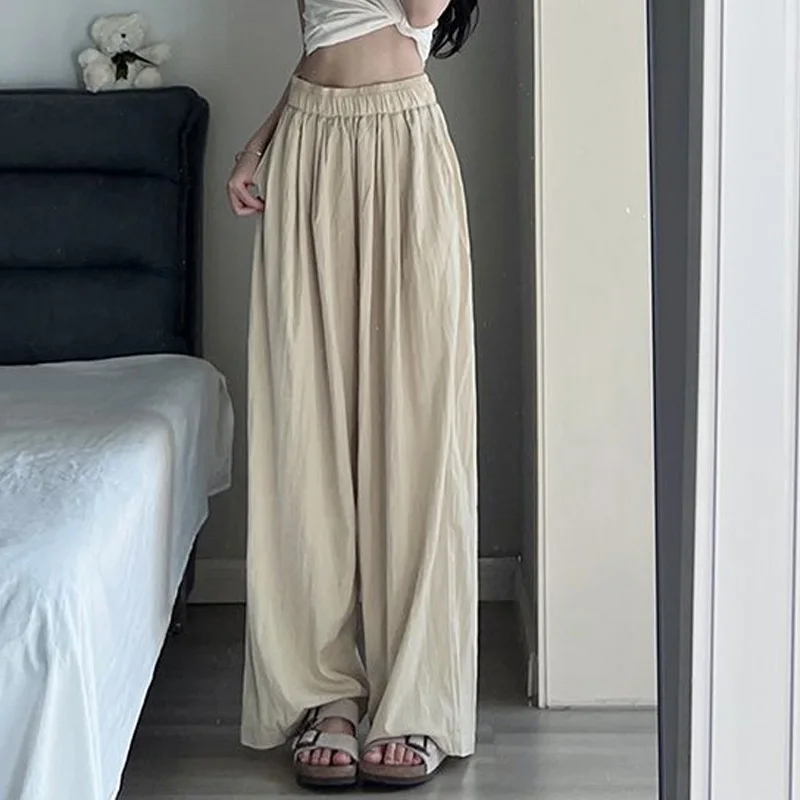 Top Trends: 2023 New Spring And Autumn High Waist Simple Pleated Casual Loose Straight Tube Dropping Floor Dragging Women's Wide Leg Pants Shoppable Styles