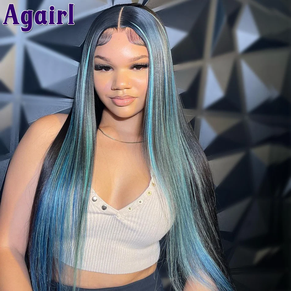 Top Trends: Highlight Sky Blue Straight Lace Frontal 13X4 13x6 Human Hair Wigs Brazilian Transparent Lace Closure 4X4 5X5 Lace Front Wig Shoppable Styles