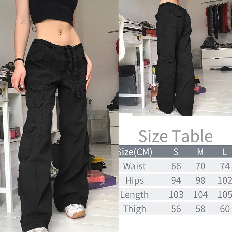 Top Trends: Y2K Pockets Cargo Pants For Women Straight Oversize Pants Harajuku Vintage 90S Aesthetic Low Waist Trousers Wide Leg Baggy Jeans Shoppable Styles