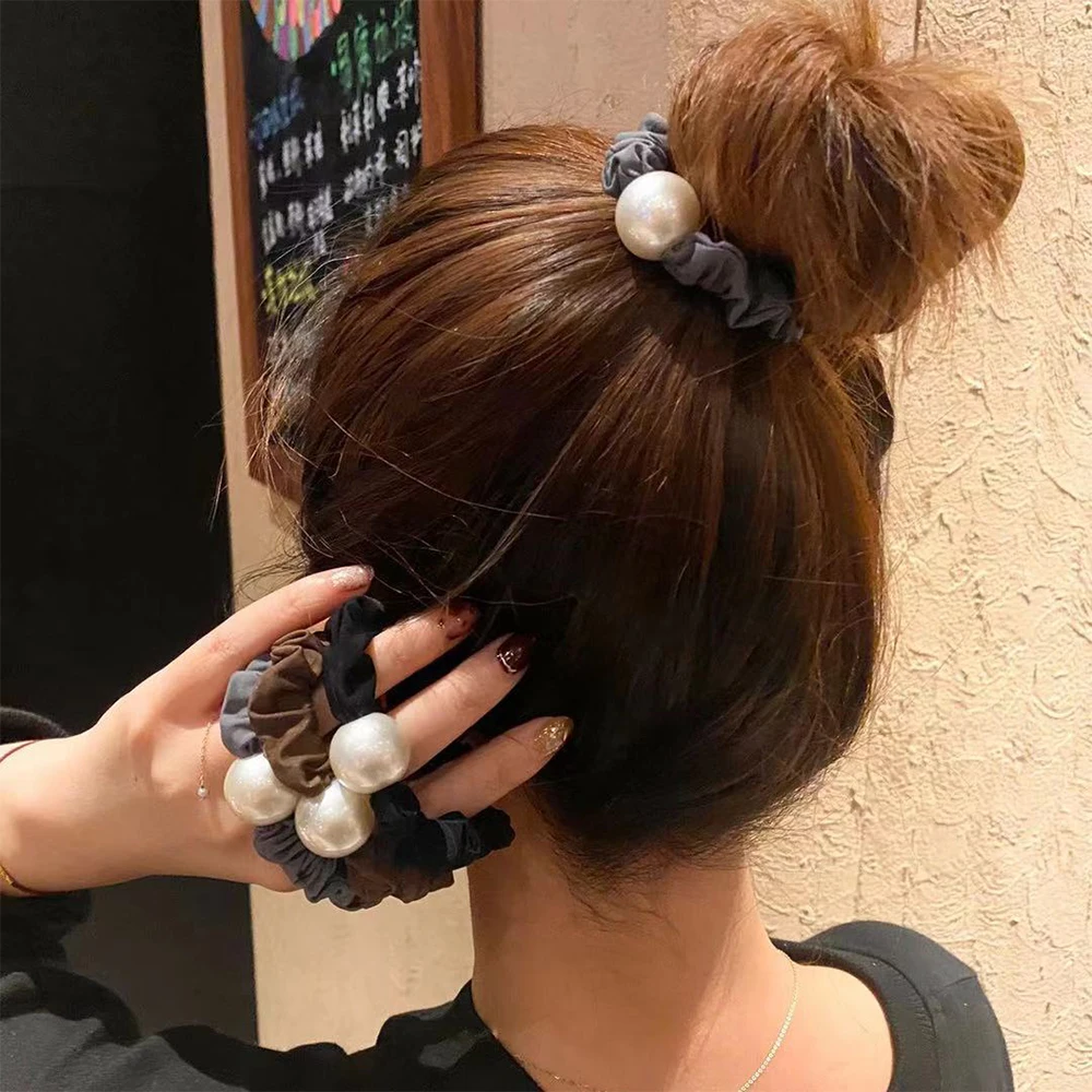 Top Trends: Fashion Pearl Hair Ties Solid Color Scrunchies Bun Hair Rope Elastic Hair Bands Women Ponytail Holder Headwer Shoppable Styles