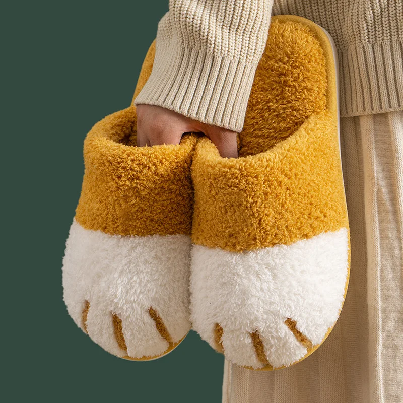 Top Trends: Comwarm Winter Warm Plush Slippers Cute Cat Paw Designer House Women Fur Slippers Floor Mute Bedroom Lovers Indoor Fluffy Shoes Shoppable Styles