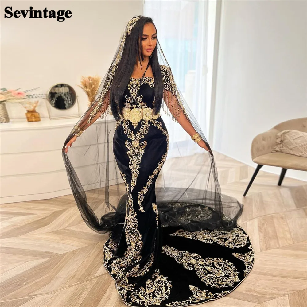 Top Trends: Sevintage Noble Black Karakou Algerian Evening Dresses Mermaid Square Collar Lace Appliques Belt Luxury Formal Prom Gowns 2024 Shoppable Styles