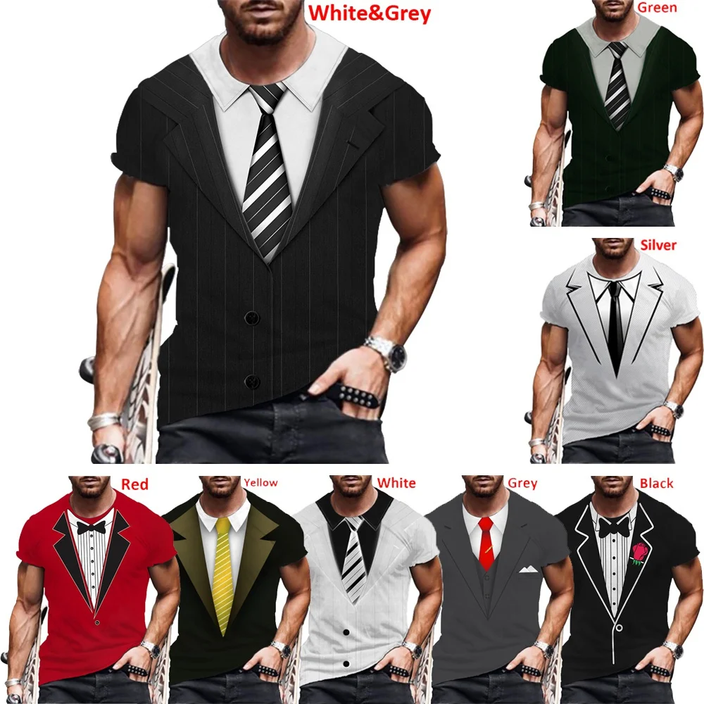 Top Trends: Men Fashion Funny Fake Suit 3D Printing T Shirt Tuxedo Bow Tie Printed Casual Round Neck Short Sleeve T-Shirts Oversized Tops Shoppable Styles