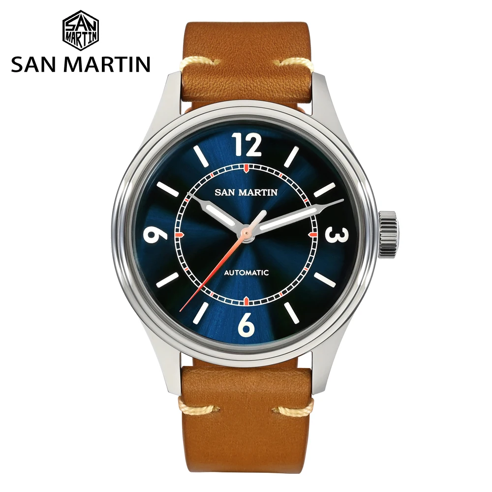 Top Trends: San Martin Men Pilot Watch 38.5mm Enamel Sunray Dial NH35 Automatic Mechanical Sapphire Quick Release Leather Strap 10Bar BGW-9 Shoppable Styles