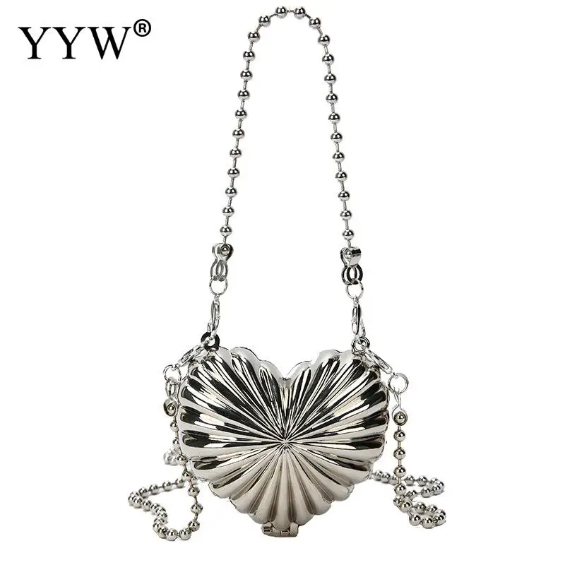 Top Trends: Silver Elegant Sling Handbag Female Shoulder Crossbody Bag Iron Mini Evening Bags Heart Pattern Clutch Wallets Prom Luxury Purse Shoppable Styles