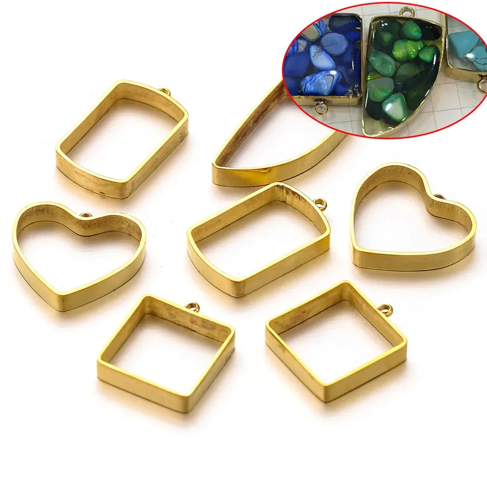 Top Trends: 10pcs Stainless Steel PVD Gold Plated Heart Square Shaped UV Resin Silicone Mold Earrings Bezel Charms Connectors Jewelry Making Shoppable Styles