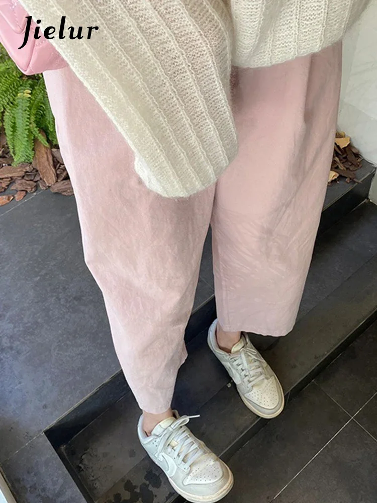 Top Trends: Jielur Pink Loose Casual High Waist Female Pants Simple Office Ladies Solid Color Basic Fashion Women Wide Leg Pants Streetwear Shoppable Styles - Image 5